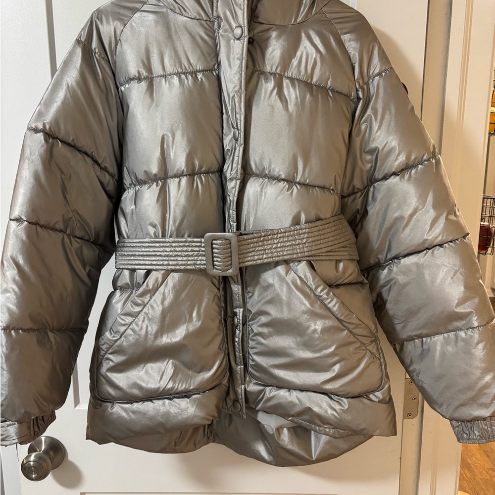 Noize Metallic Silver belted Puffer Jacket
